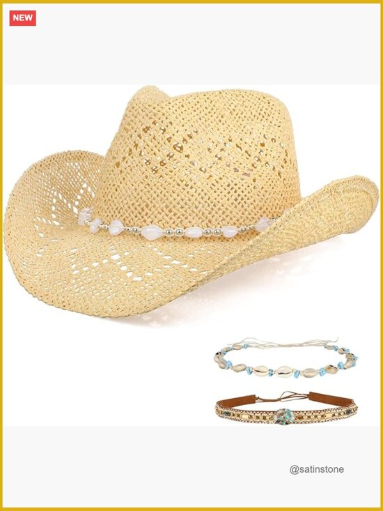Straw Cowboy Hat with Decorative Bands, Adjustable main image 6